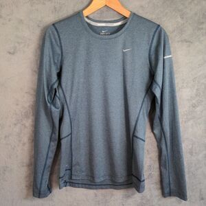 Nike Running Miler Long Sleeve Shirt Sz Small Heather Blue Dri-Fit Athletic Top